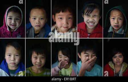 (150525) -- "LIUTONG, 25 mai 2015 (Xinhua) -- photo prise combinée en janvier et février 2015, montre des portraits de résidents âgés de 6 à 15 ans dans le village de Bansheng Nongyong Township, dans le sud-ouest de la région autonome Zhuang du Guangxi. La plupart d'entre eux vivent avec leurs grands-parents que leurs parents travaillent à l'extérieur du village. Le relief karstique avec Canton Bansheng est identifié comme l'un des plus lieux impropres à l'habitation humaine en dehors de désert par FAO. Les personnes vivant dans des circonstances difficiles ont été témoins de luttes entre les humains et la nature, ainsi que le développement de t Banque D'Images