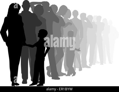 Spe8 vecteur illustration de découpe modifiable une longue file d'attente de personnes qui attendent patiemment avec tous les chiffres en tant qu'objets séparés Illustration de Vecteur