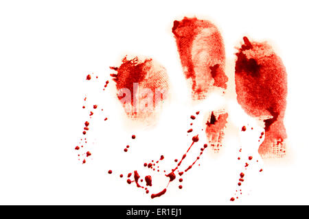 Bloody red de doigt avec des gouttelettes isolé sur fond blanc (set, réglage) Banque D'Images