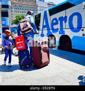 L'aérobus station à la Plaça Catalunya. Barcelone, Catalogne, Espagne. Banque D'Images