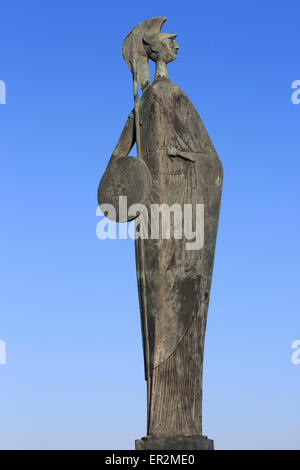 Statue de la déesse Minerve le long de l'Escaut à Anvers, Belgique Banque D'Images