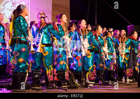 Groupe en costumes au carnaval à La Orotava, Tenerife, Canaries, Espagne, Europe Banque D'Images