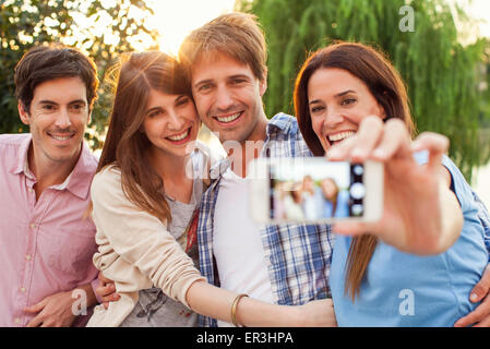 Friends group selfies Banque D'Images
