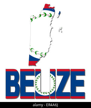 Belize carte drapeau texte et illustration Banque D'Images