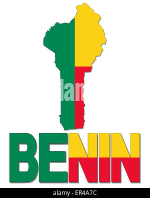 Bénin carte drapeau texte et illustration Banque D'Images