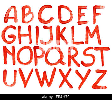 Grande taille rouge peint à la main alphabet aquarelle isolated on white Banque D'Images