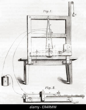 Le premier télégraphe électrique par Samuel Morse en 1837. Banque D'Images