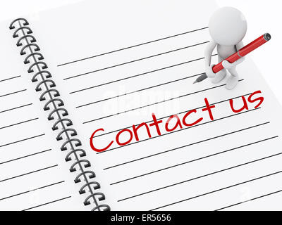Moteur de rendu 3d illustration. Les blancs écrit Contactez-nous sur la page de l'ordinateur portable. Banque D'Images