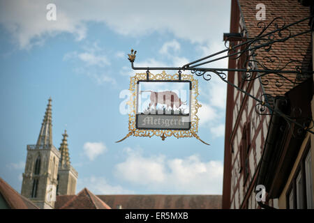 Ancienne boucherie signe, Rothenburg ob der Tauber, Route Romantique, Franconia, Bavaria, Germany Banque D'Images