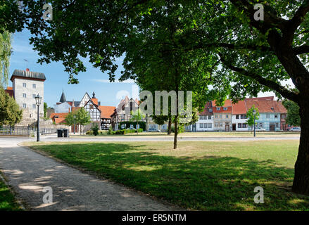 Mot Lane et mot jardin, Quedlinburg, Saxe-Anhalt, Allemagne Banque D'Images