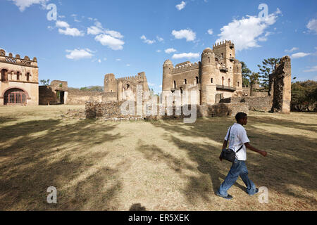 La forteresse de Fasil Ghebbi, Gondar, région d'Amhara, en Éthiopie Banque D'Images