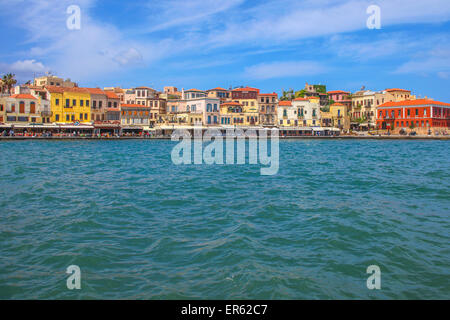 Belle ville et promenade dans la ville de Chania sur l'île de Crète, Grèce Banque D'Images