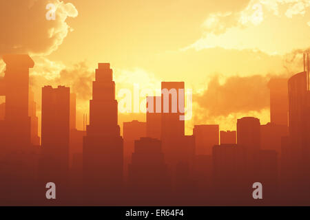 Grande métropole de smog dans le coucher du soleil lever du soleil illustration illustrations 3D Banque D'Images