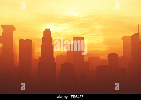 Grande métropole de smog dans le coucher du soleil lever du soleil illustration illustrations 3D Banque D'Images