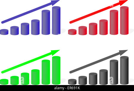 Ensemble de tableaux multicolores de la croissance. Gain Diagramme, finances, modèle plat, vector illustration Banque D'Images