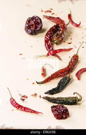 Assortiment de frene Red Hot Chili Peppers over white background Banque D'Images