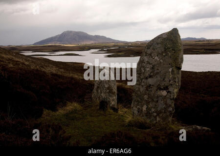 Pobull Fhinn, cercle de pierres néolithiques, North Uist, les Hébrides, Ecosse, Royaume-Uni Banque D'Images