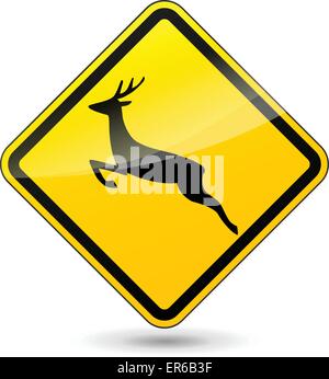 Vector illustration of deer panneau jaune sur fond blanc Illustration de Vecteur