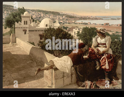 Femme et enfant mauresque sur la terrasse, I, Alger, Algérie Banque D'Images