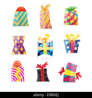 Vector cartoon illustration de divers cadeaux colorés fort wraps Banque D'Images