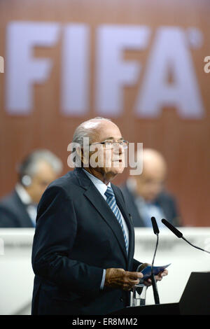 Zurich, Suisse. 29 mai, 2015. Le Président de la FIFA, Joseph S. Blatter parle pendant le 65e Congrès de la FIFA à l'élection du président à l'Hallenstadion à Zurich, Suisse, 29 mai 2015. Credit : Action Plus Sport/Alamy Live News Banque D'Images