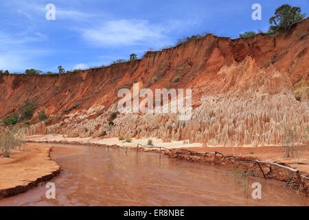 Tsingy Rouges savent également comme Tsingy Rouges qui sont des formations rocheuses près de Antsiranana (Diego-Suarez), l'île de Madagascar, Afrique Banque D'Images