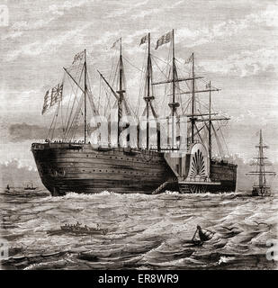 SS Great Eastern. Fer à repasser vapeur voile bateau conçu par Isambard Kingdom Brunel. Plus tard converti en navire de la pose de câbles et de jeter le premier câble télégraphique transatlantique durable en 1866. Banque D'Images