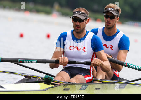 Poznan, Pologne. 29 mai, 2015. Malte, régates Championnats d'aviron de Poznan 2015 européenne Germain Chardin, Dorian Mortelette (FRA) Crédit : paires Mens Plus Sport Action/Alamy Live News Banque D'Images