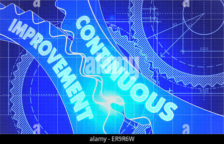 L'amélioration continue sur le mécanisme de rouages. Plan d'action technique illustration avec vigueur. 3D Render. Banque D'Images