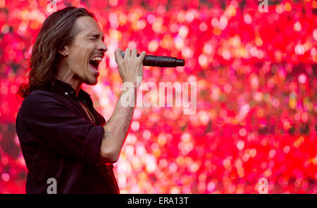 Munich, Allemagne. 29 mai, 2015. Singer Brandon Boyd de groupe américain Incubus joue sur la scène pendant la fête de la musique 'Rockavaria» à Munich, Allemagne, 29 mai 2015. Photo : Sven Hoppe/dpa/Alamy Live News Banque D'Images