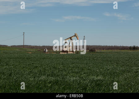 Une photographie de l'intérieur de la pompe d'huile (huile donkey, hochant âne) dans les champs de pétrole de l'ouest du Texas, USA. Banque D'Images