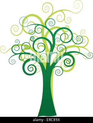 Vector illustration de l'arbre artistique vert sur fond blanc Illustration de Vecteur