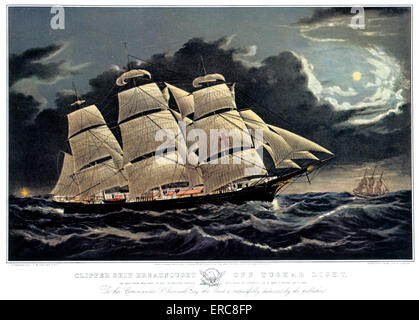 1850 CLIPPER SHIP DREADNOUGHT - OFF PHARE TUSKAR IRLANDE - CURRIER & IVES LITHOGRAPHIE - 1856 Banque D'Images