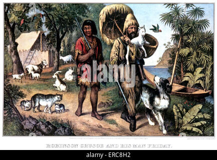 Le Classique De Daniel Defoe Robinson Crusoe Caracteres Et Son Compagnon Vendredi Avec Leurs Animaux Sur Une Ile Isolee Ecrit En 1720 Robinson Crusoe A Maintenu Sa Popularite Dans Le 20e Siecle