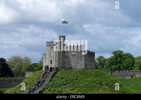 Donjon normand, le château de Cardiff, Cardiff, Glamorgan, Pays de Galles, Royaume-Uni. Banque D'Images