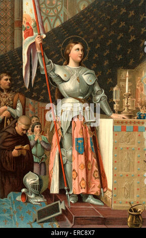 Années 1400 Le 17 juillet 1430 JEANNE D'ARC EN ARMURE AVEC HALO À CORONATION CHARLES VII DE FRANCE PAR JEAN Dominique INGRES À AOÛT 1854 Banque D'Images