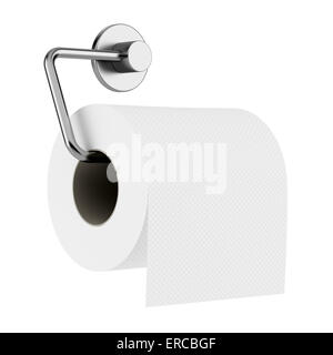 Papier de toilette sur porteur isolé sur fond blanc Banque D'Images