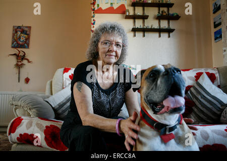 Pip qui favorise les chiens qui ont été sans abri parce que leurs propriétaires ont dû passer à un refuge en raison de la violence familiale. Banque D'Images