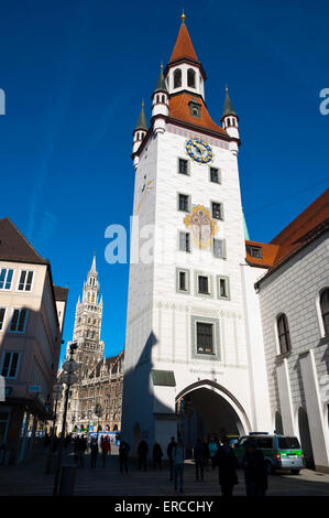 Altes Rathaus et Neues Rathaus turm, nouveau et ancien hôtel de ville de Tours, l'Altstadt, la vieille ville, Munich, Bavière, Allemagne Banque D'Images