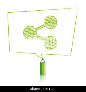 Crayon vert avec dessin réflexion part de travers dans l'icône Digital Speech Bubble rectangulaire sur fond blanc Banque D'Images