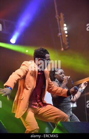 Boney M à l'Wychwood music festival2015 dans Cheltenham GLOUCESTERSHIRE Angleterre Banque D'Images