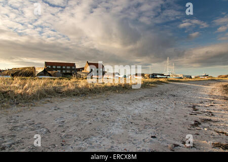 Baie de Lindisfarne au coucher du soleil, Northumberland, England, UK Banque D'Images