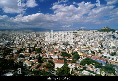 Grèce, Athènes, la ville vue de l'Acropole Banque D'Images