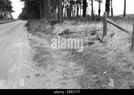 Scène où Peter Chmilowskyj et 17-year-old girl Samantha Ettridge avait d'avance sur Swaffham collision en Angleterre. 28 Décembre 1986 Banque D'Images