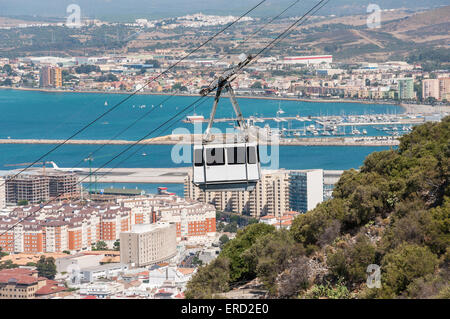 Vue de la ville de Gibraltar et du téléphérique à proximité du haut de rocher de Gibraltar Banque D'Images