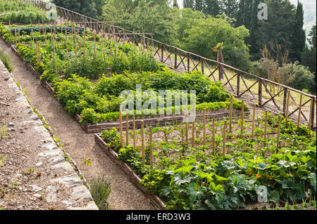 Castiglion del Bosco, Val d'Orcia, Toscane, Italie. Les jardins familiaux de cette hôtel de luxe Banque D'Images