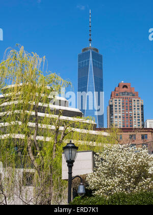 Musée du patrimoine juif - Une mémoire vivante de l'holocauste, et Freedom Tower, NYC Banque D'Images