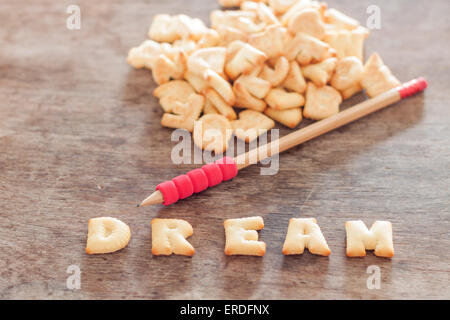 Alphabet rêve biscuit sur la table en bois, stock photo Banque D'Images