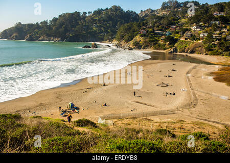 High angle view of beach et les coteaux, Muir Beach, California, United States Banque D'Images