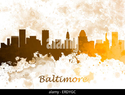 Aquarelle art print de la skyline de Baltimore USA belle l'Art de mur / Home Déco Canvas Prints Image. Excellente présentation en Banque D'Images